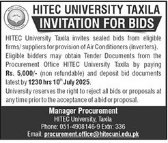 HITEC University Taxila Tender Notice